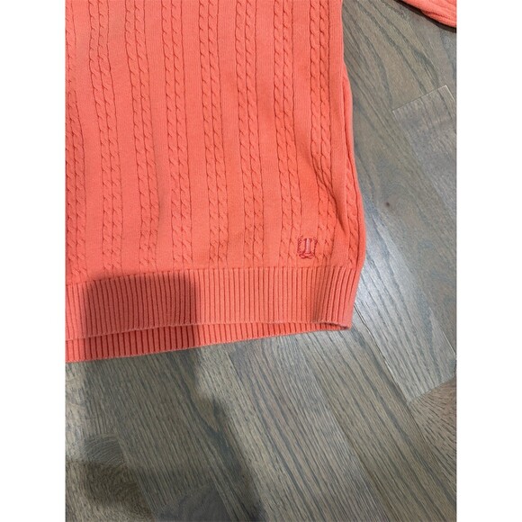 IZOD Sweater Womens Small Orange Cable Knit V-Neck Pullover Preppy - Picture 4 of 5